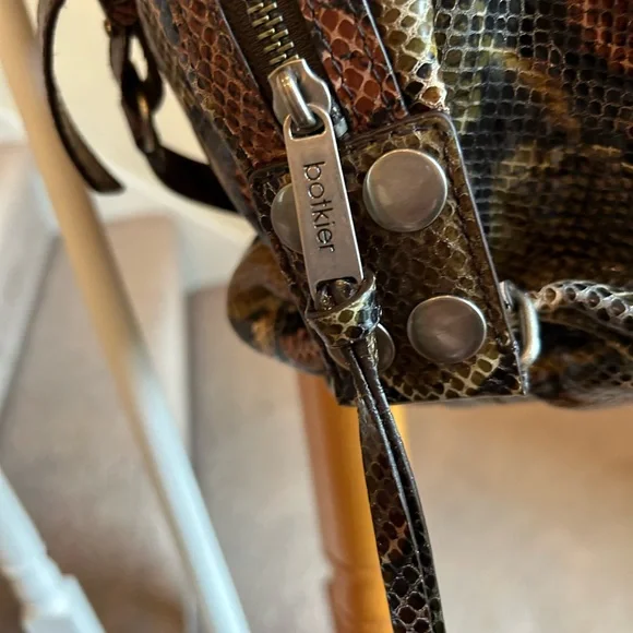 Botkier Green and Brown Satchel with Exotic Snakeskin Pattern - Picture 4 of 16